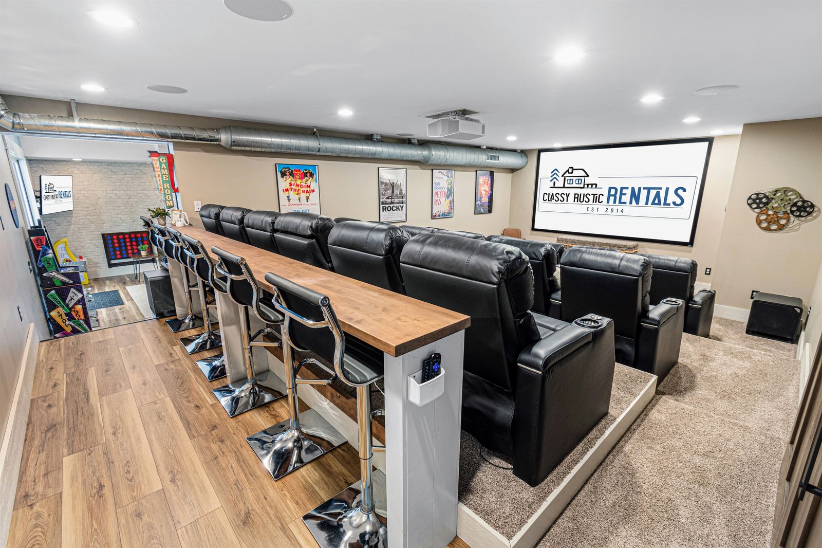 Tiered home theater with reclining seats